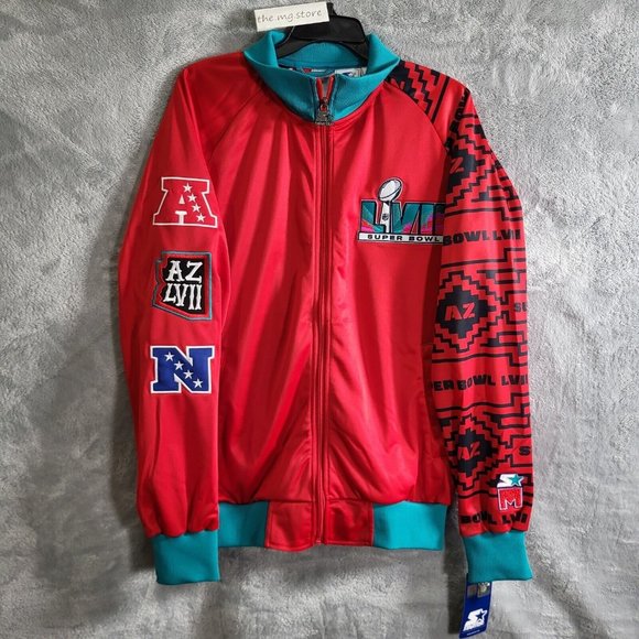 Starter Red Michael Strahan NFL Super Bowl LVII Embroidered Track Jacket Sz XL